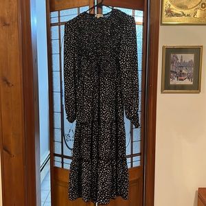 black midi ruffled dress